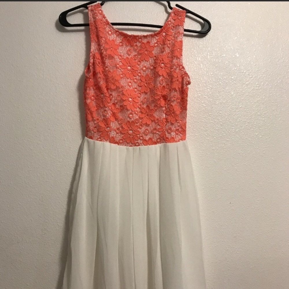 Coral White Lace Chiffon Dress